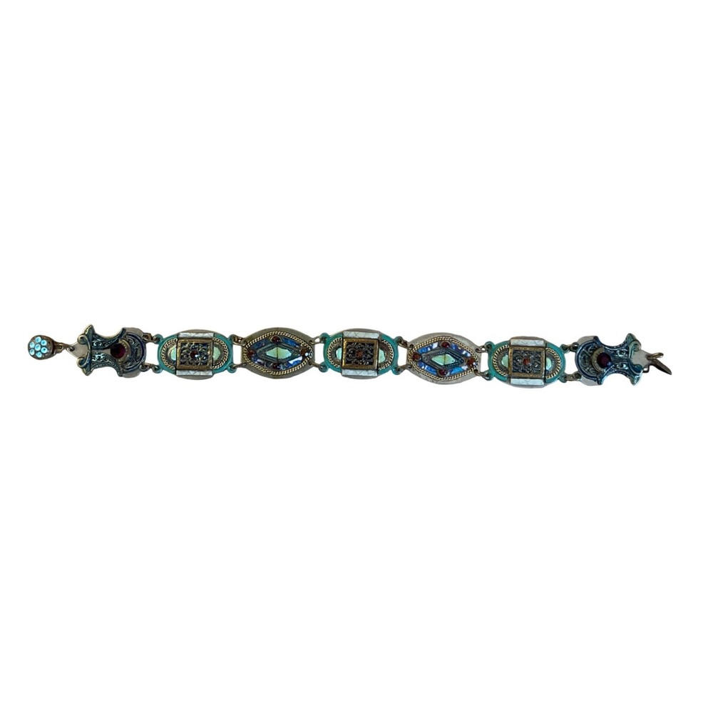 Vintage Michal Negrin Bracelet Victorian Whimsigoth Boho Mosaic Enamel Crystal